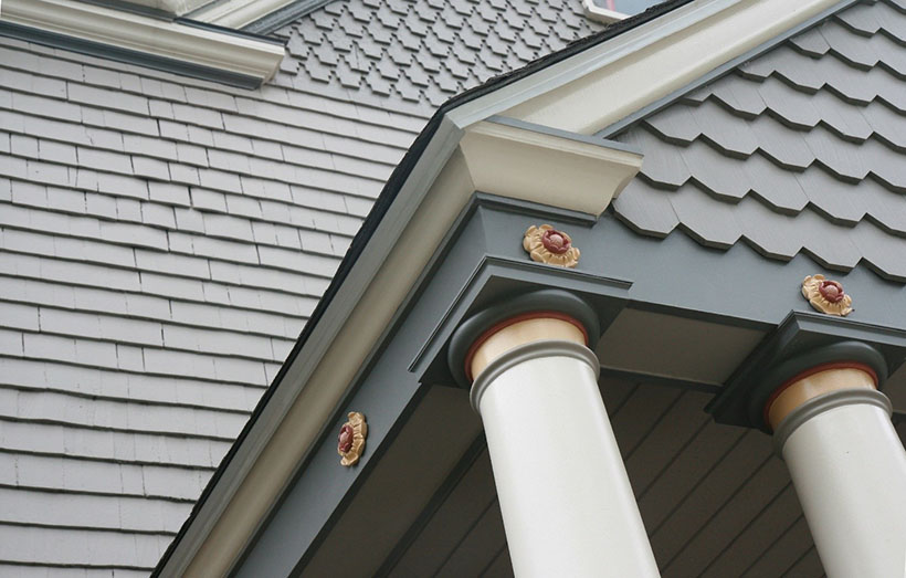 Painted columns on home in Brookline, Mass.