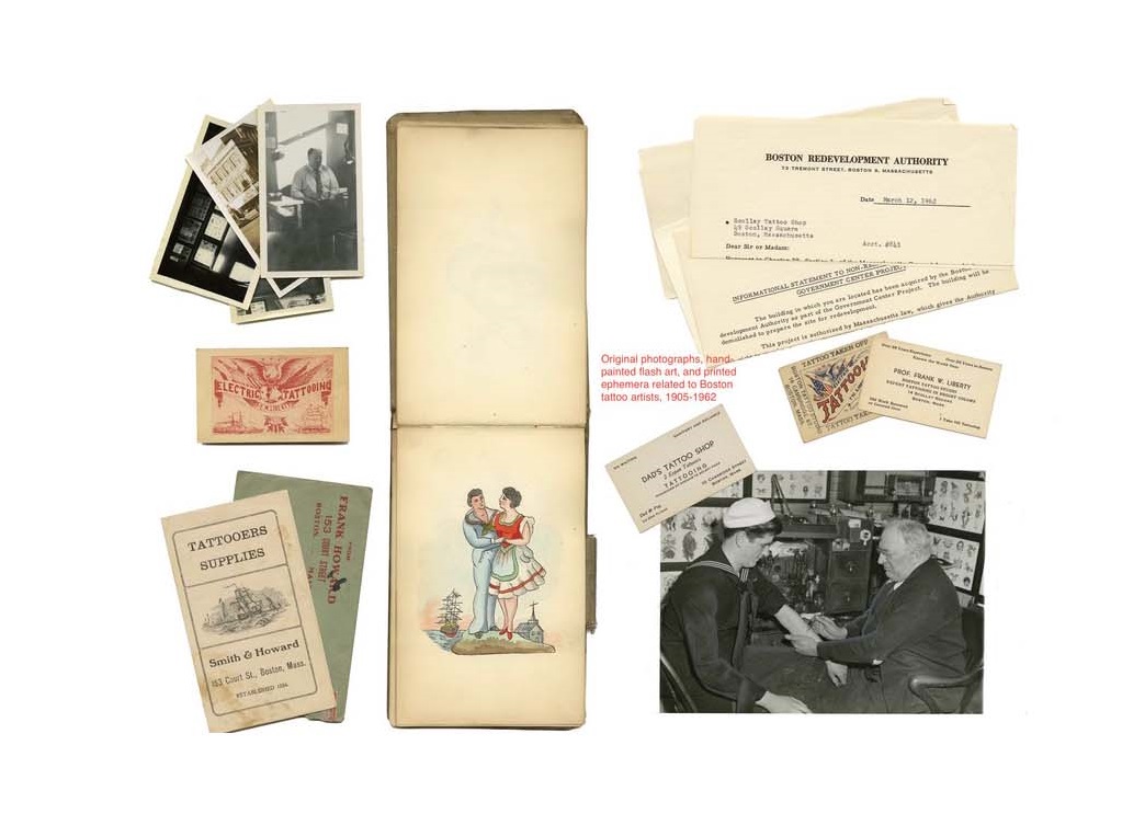 Collage of tattoo-related archival materials from the collection of Derin Bray